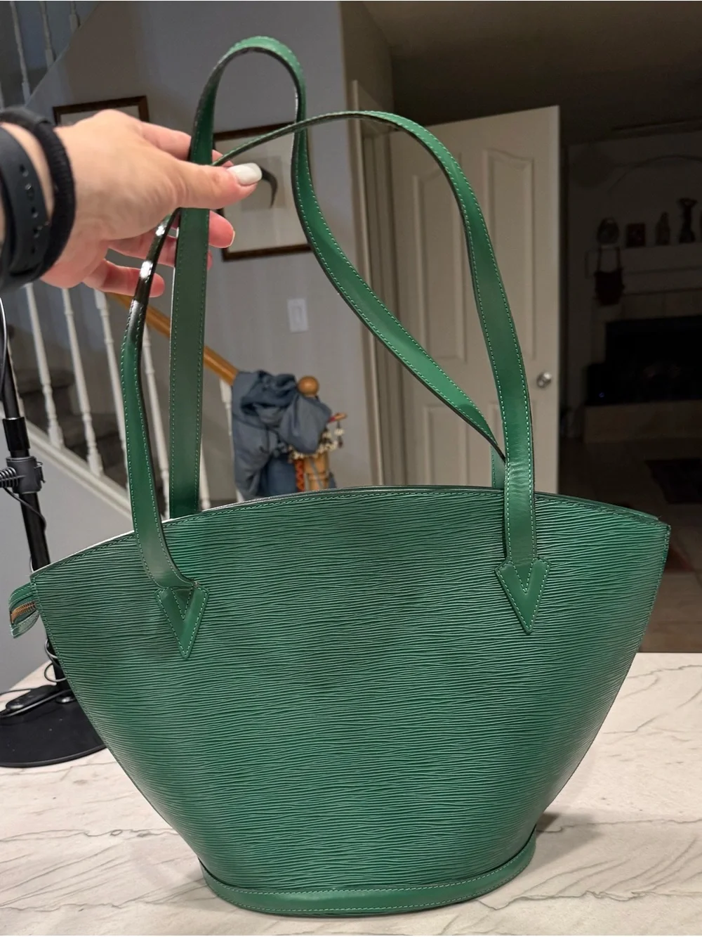 Louis Vuitton Saint Jacques PM Green Epi Leather Tote Shoulder Bag Authentic
